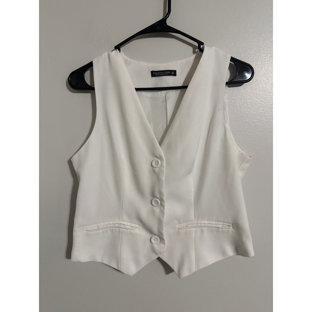 Emerson Lang Kids White Button Up Waistcoat Vest Sz M Young Contemporary Formal